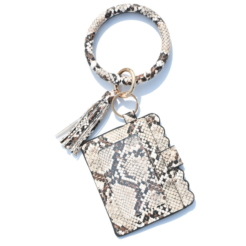 Wholesale Fashion Leopard Print PU Leather Tassel Coin Purse Keychain